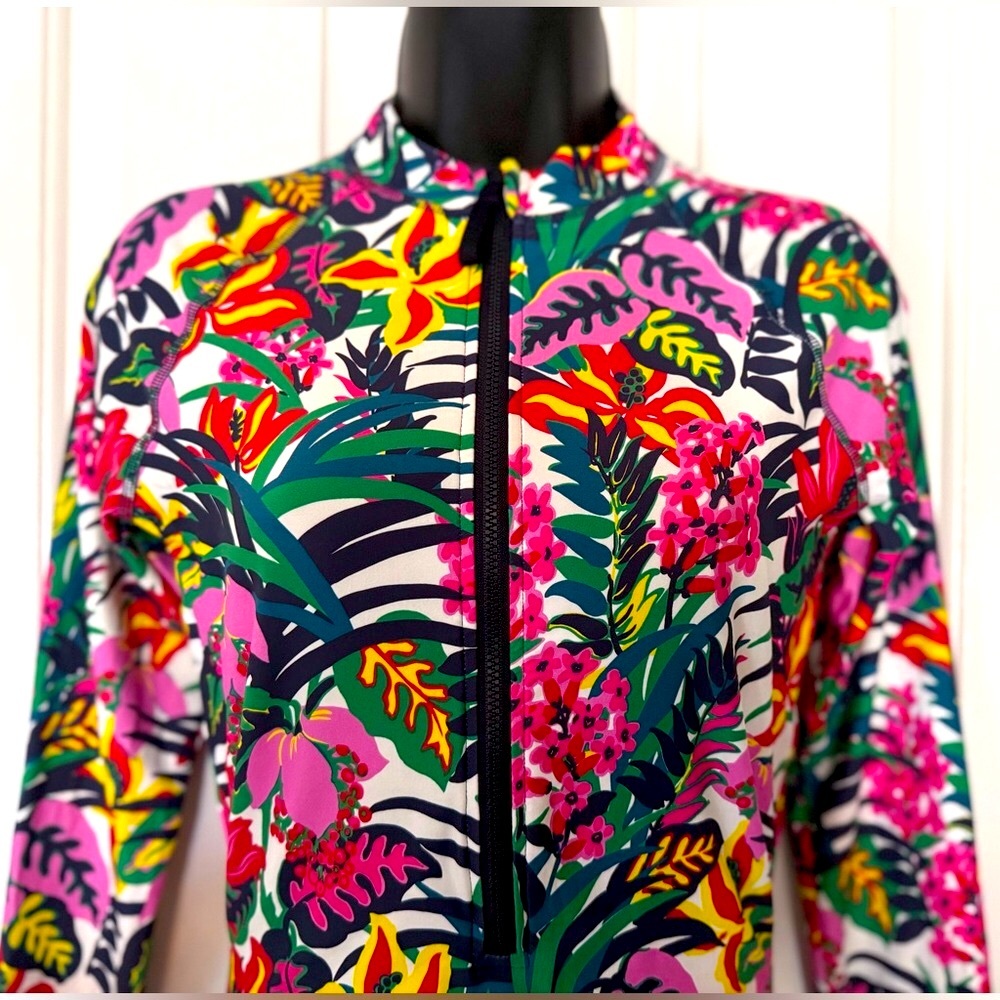 “J. CREW” Tropical Floral Long Sleeve Rash Guard Swimsuit - Picture 5 of 16